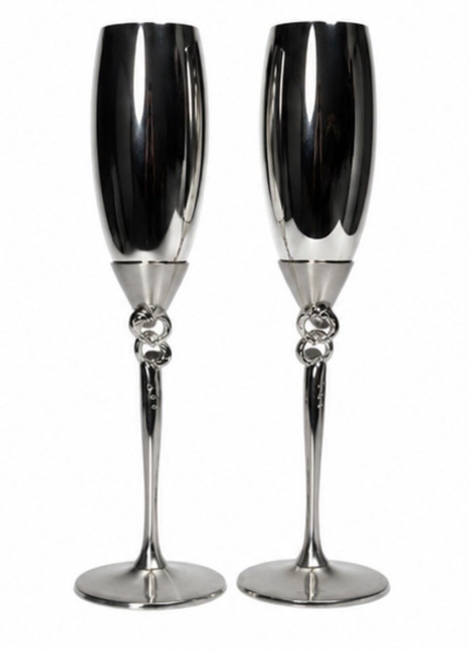 Things Remembered Silver Tone Champagne Flutes Set of 2 w/ Gift Box Wedding